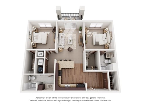 Floor plan for 2 beds, 2 baths, 1230 sqft